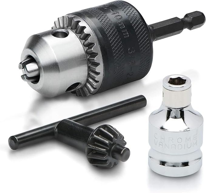 71ZIiCXNt0L._AC_SX679_.jpg NEIKO 20754A 3/8” Drill Chuck Adapter | Chuck Drill for Impact Drivers with 1/4 Inch Quick Change Shank | Drill Converter Includes 1/2-Inch Adapter for Impact Guns | Hex to Chuck Drill Bit Adapter - Image 1