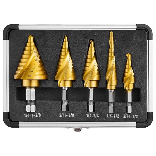 81X9fEheEdL._SX522_.jpg 5PCS Spiral Flute Titanium HSS Step Drill Bit Set for Metal Unibit - Image 1