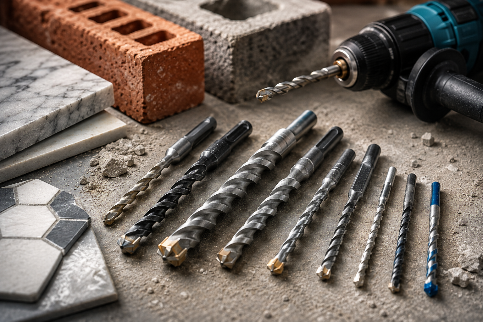 Masonry Drill Bits on Dusty Workbench